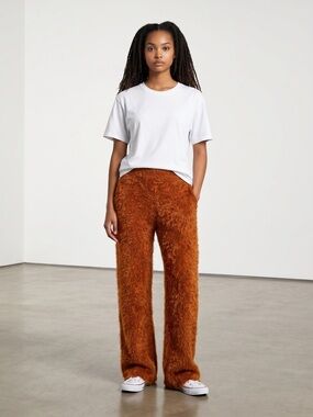Nasty Gal Plush Wide Leg Fuzzy Knit Pants in Burnt Orange Size S